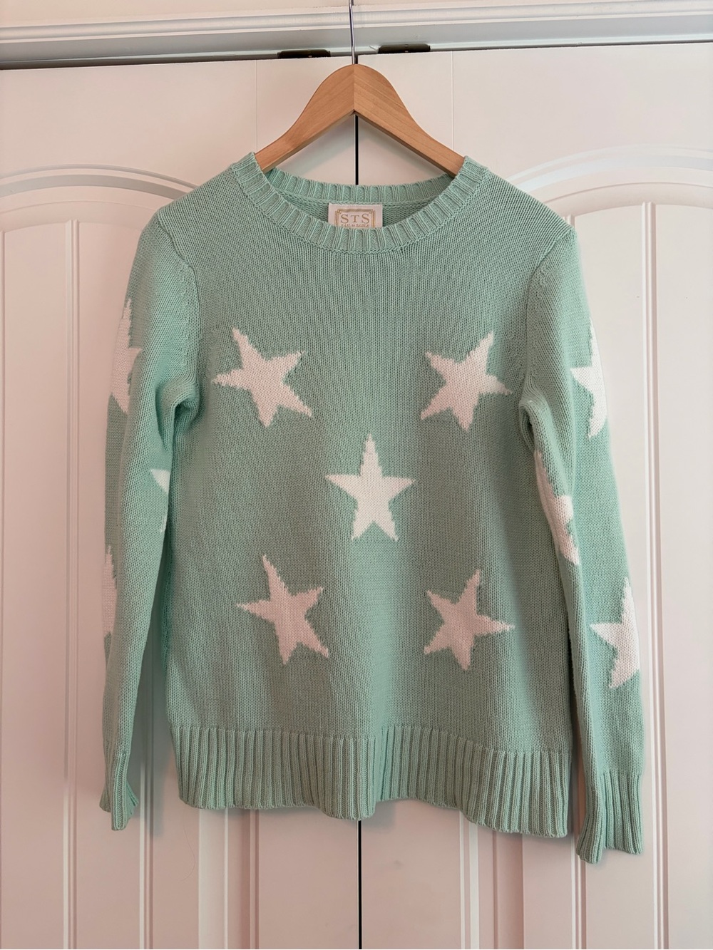 Sail to Sable STS Women’s Sweater Stars Cotton Blend‎ Mint Green Size M